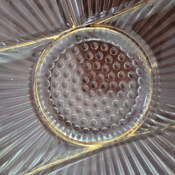 Vintage Glass Divided Serving Tray With Gold Trim Round 11 Inches Elegant Party - Picture 4 of 5